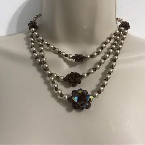 Swaroski woman 3 layers vintage necklace